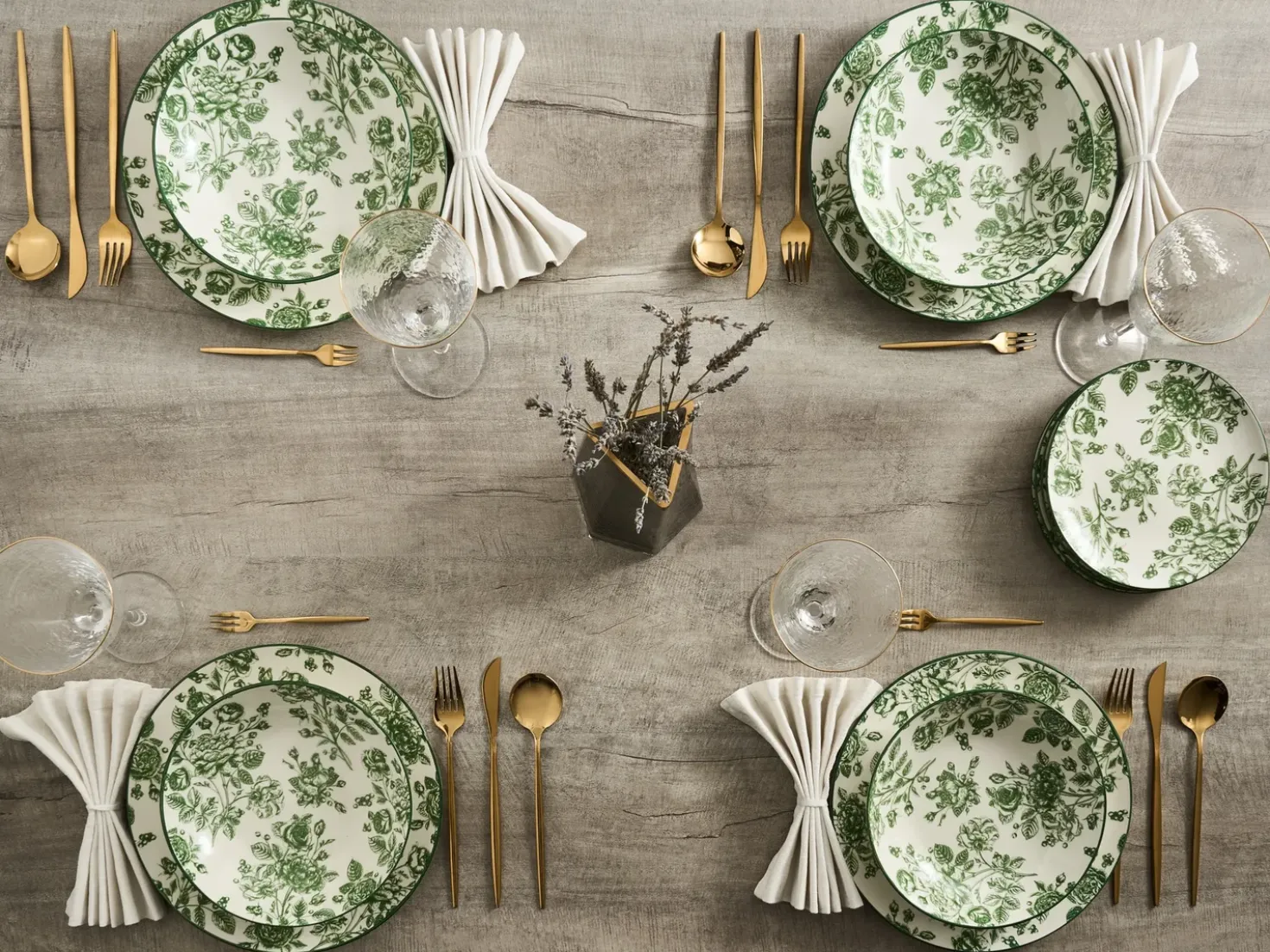 Set di 12 stoviglie BASIL Porcellana Verde