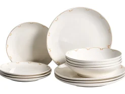Set di 12 stoviglie CHAROLI Porcellana Bianco/Oro