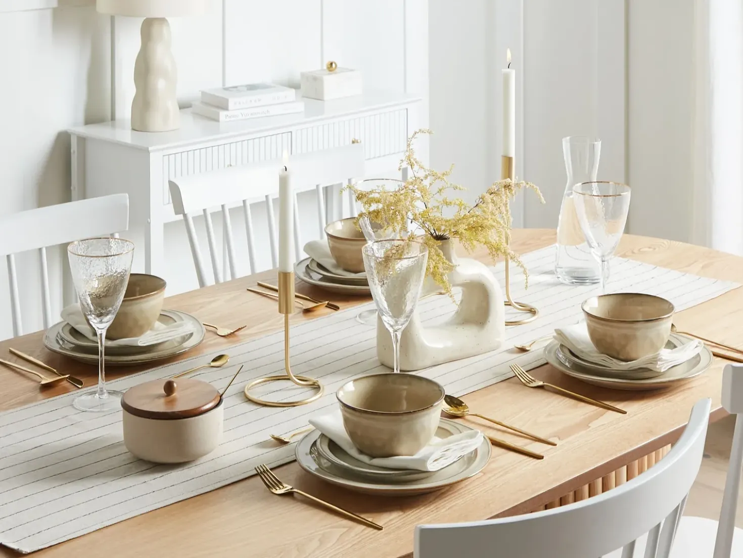 Set di 24 stoviglie CHIVES Gres porcellanato Beige chiaro