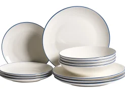 Set di 12 stoviglie CUMIN Porcellana Bianco sporco/Blu
