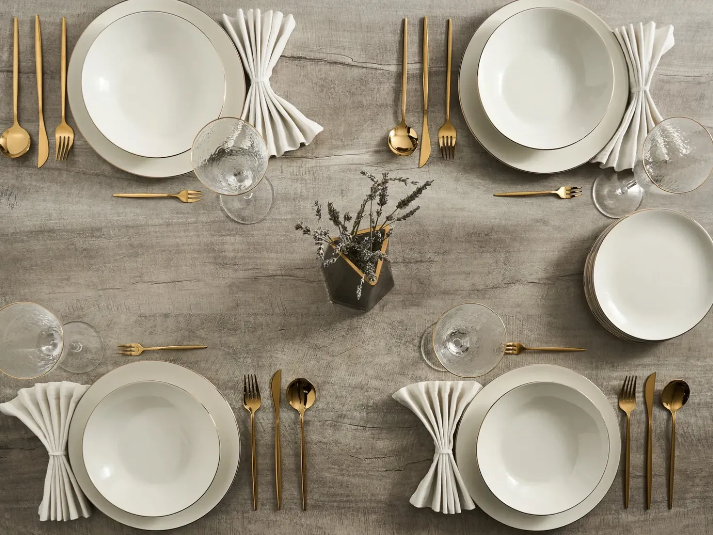 Set di 24 stoviglie CUMIN Porcellana Bianco sporco / Oro