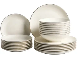 Set di 24 stoviglie CUMIN Porcellana Bianco sporco / Oro