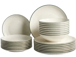 Set di 24 stoviglie CUMIN Porcellana Bianco sporco/Verde