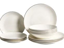 Set di 12 stoviglie CUMIN Porcellana Bianco sporco / Oro