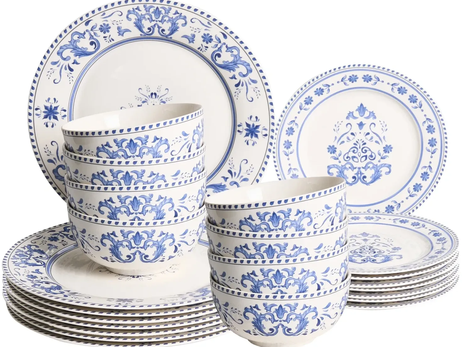 Set di 24 stoviglie GALANGAL Porcellana Bianco/Blu