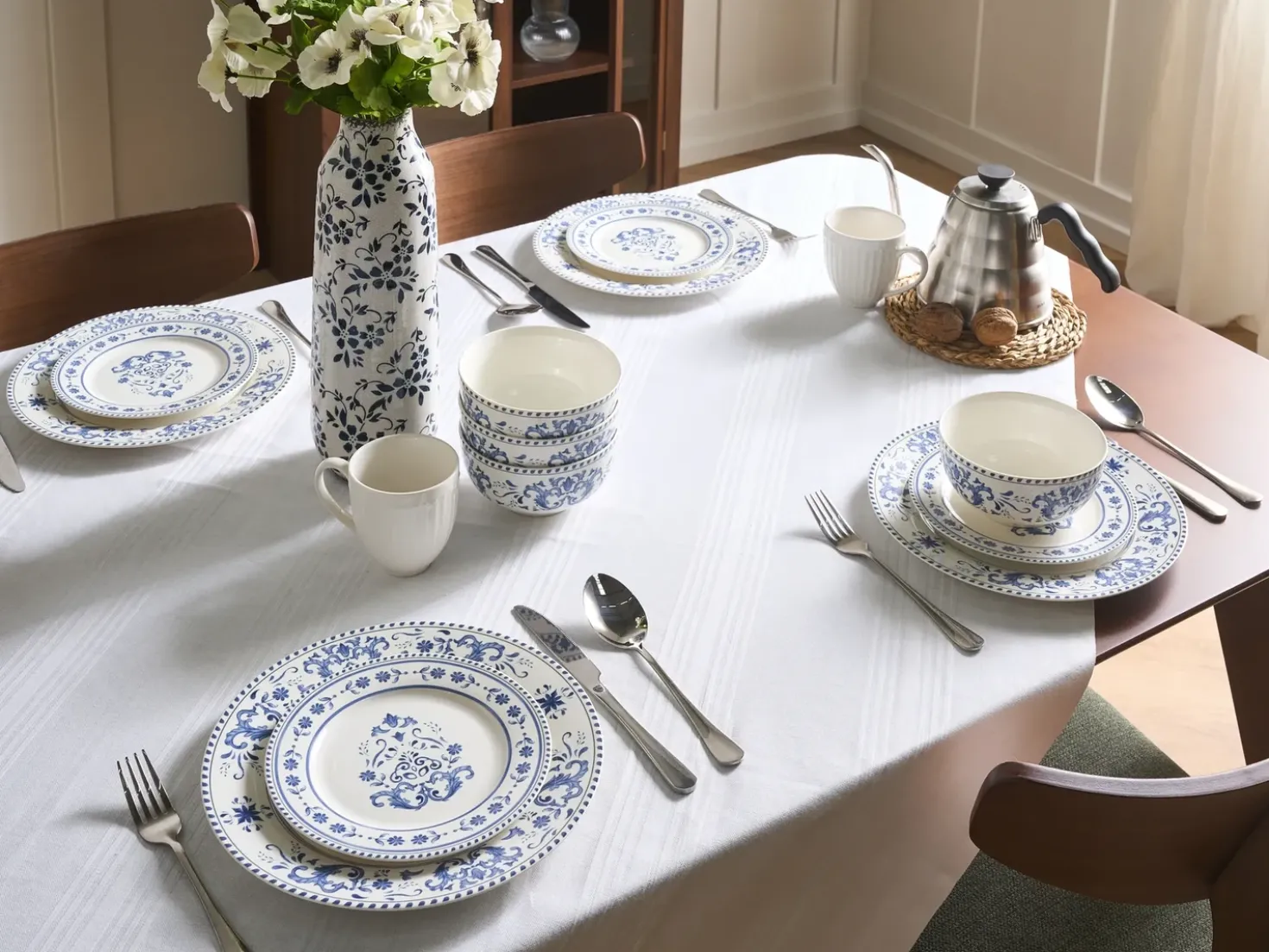 Set di 24 stoviglie GALANGAL Porcellana Bianco/Blu