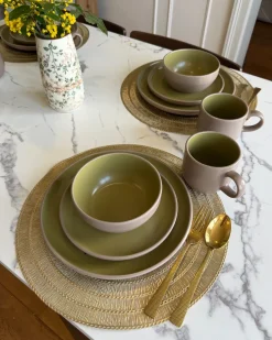 Set di 16 stoviglie NUTMEG Gres porcellanato Beige/Verde