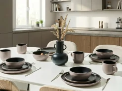 Set di 16 stoviglie NUTMEG Gres porcellanato Nero/Beige