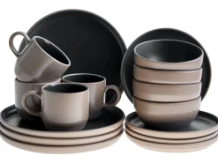 Set di 16 stoviglie NUTMEG Gres porcellanato Nero/Beige