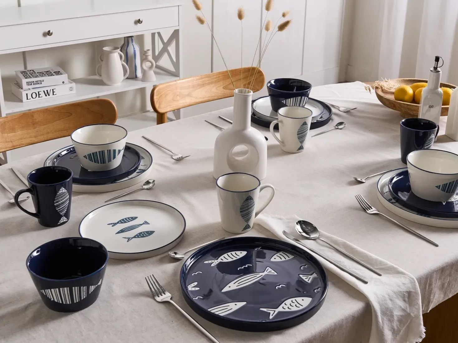 Set di 16 stoviglie TAMARIND Porcellana Bianco/Blu