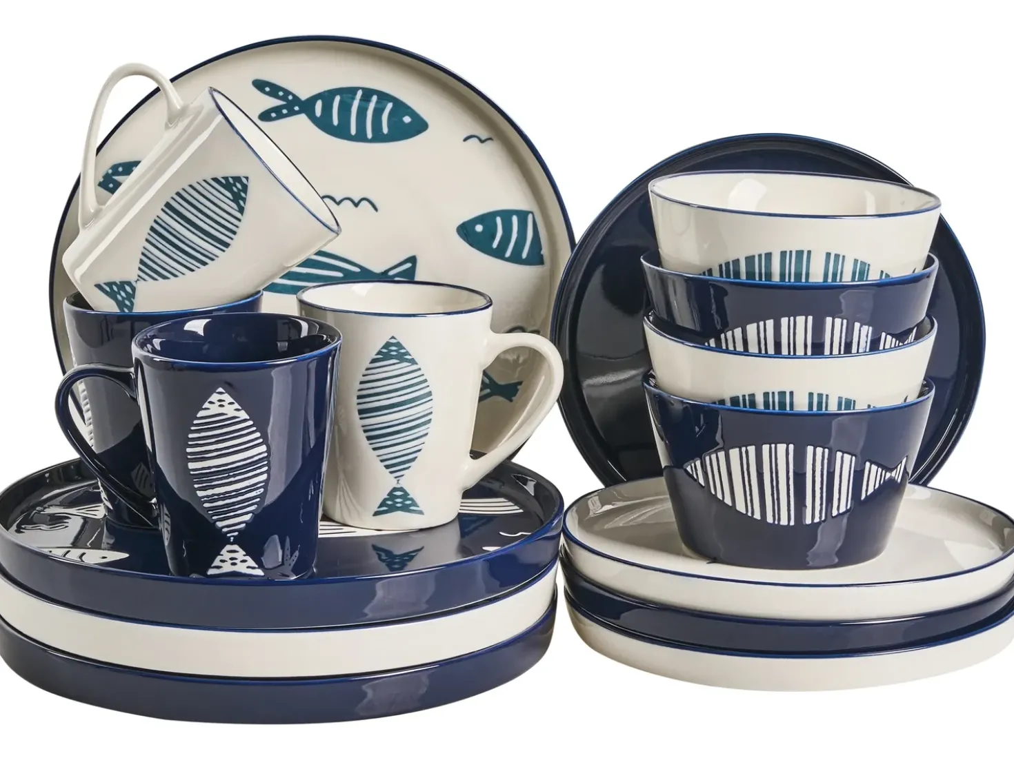 Set di 16 stoviglie TAMARIND Porcellana Bianco/Blu