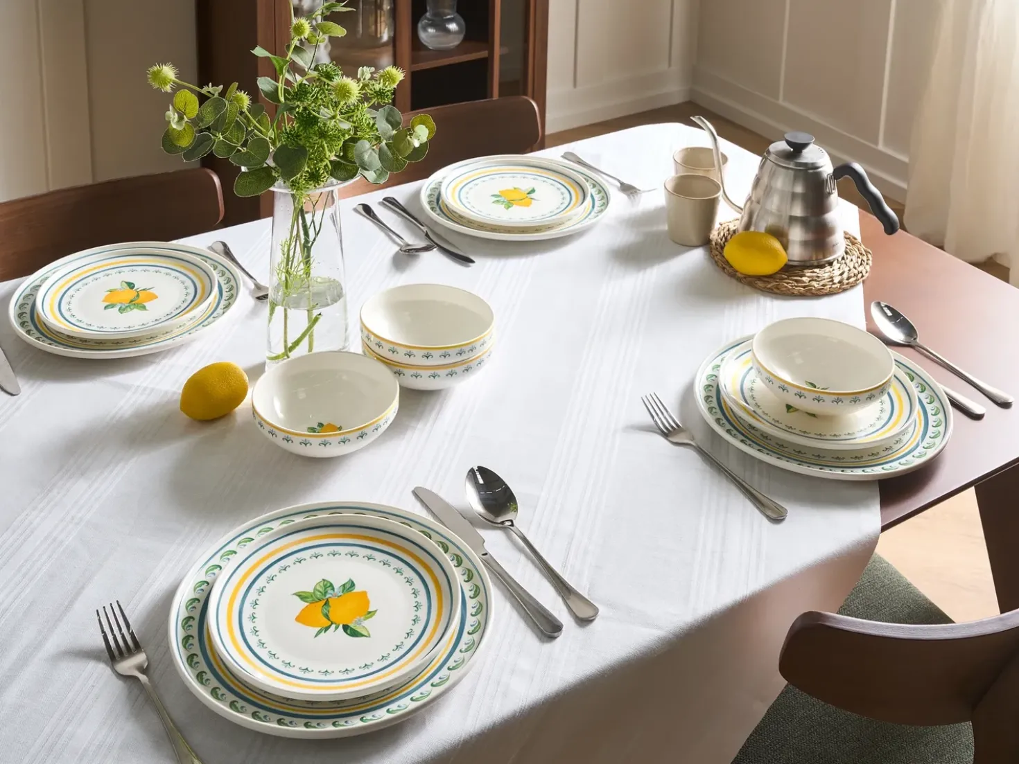 Set di 12 stoviglie TARRAGON Porcellana Bianco/Verde