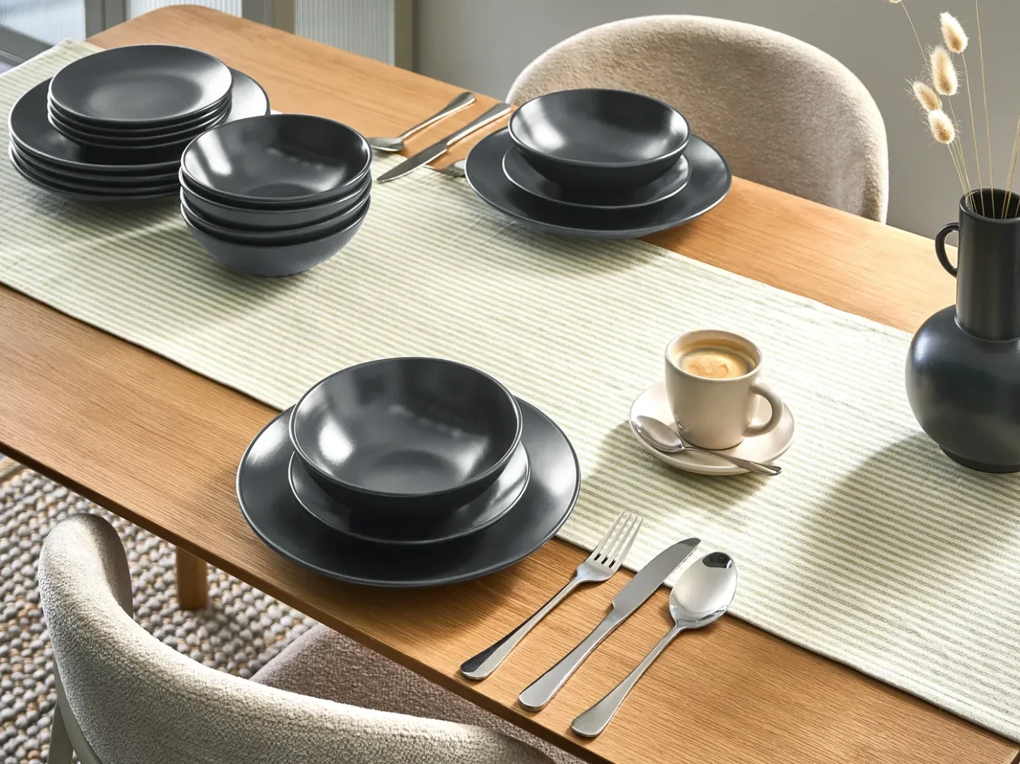 Set di 18 stoviglie VIVANI Gres porcellanato Nero