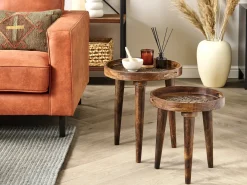 Set di 2 tavolini ASTAI Legno di mango Marrone scuro