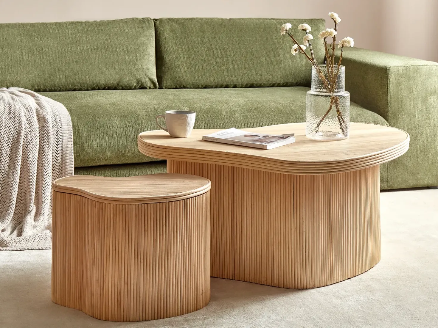 Set di 2 tavolini da caffè SALANTI Rattan Naturale con contenitore