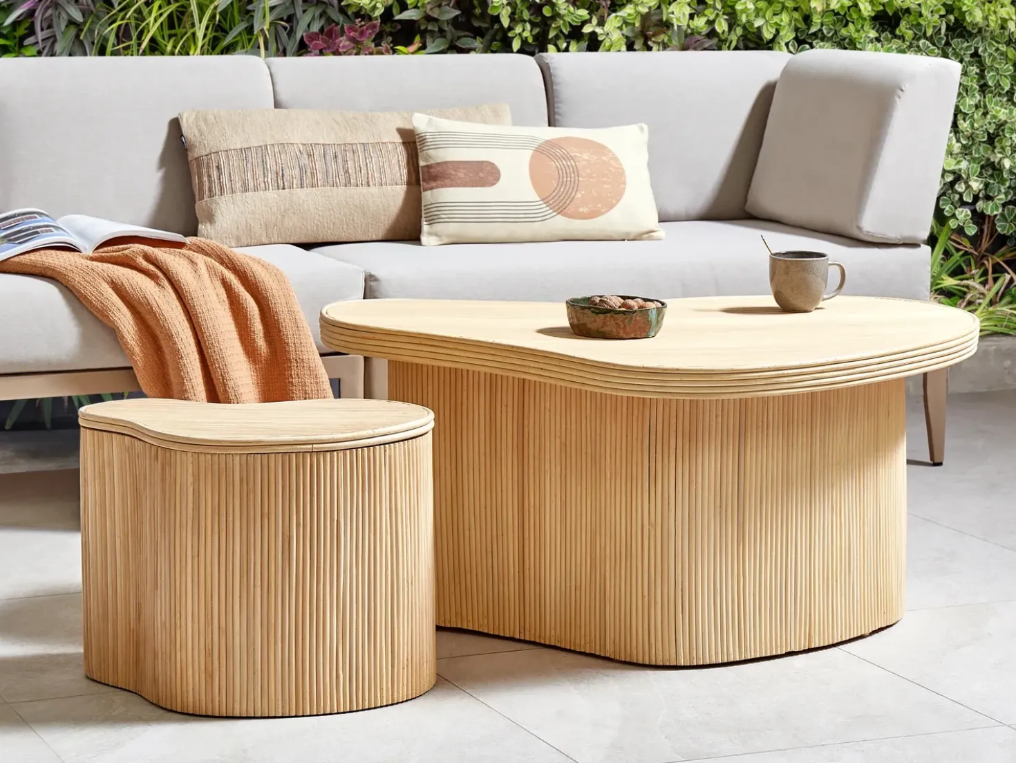 Set di 2 tavolini da caffè SALANTI Rattan Naturale con contenitore