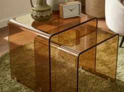 Set di 2 tavolini KENDALL Vetro temperato Marrone