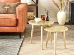 Set di 2 tavolini NARRA Legno di mango Oro