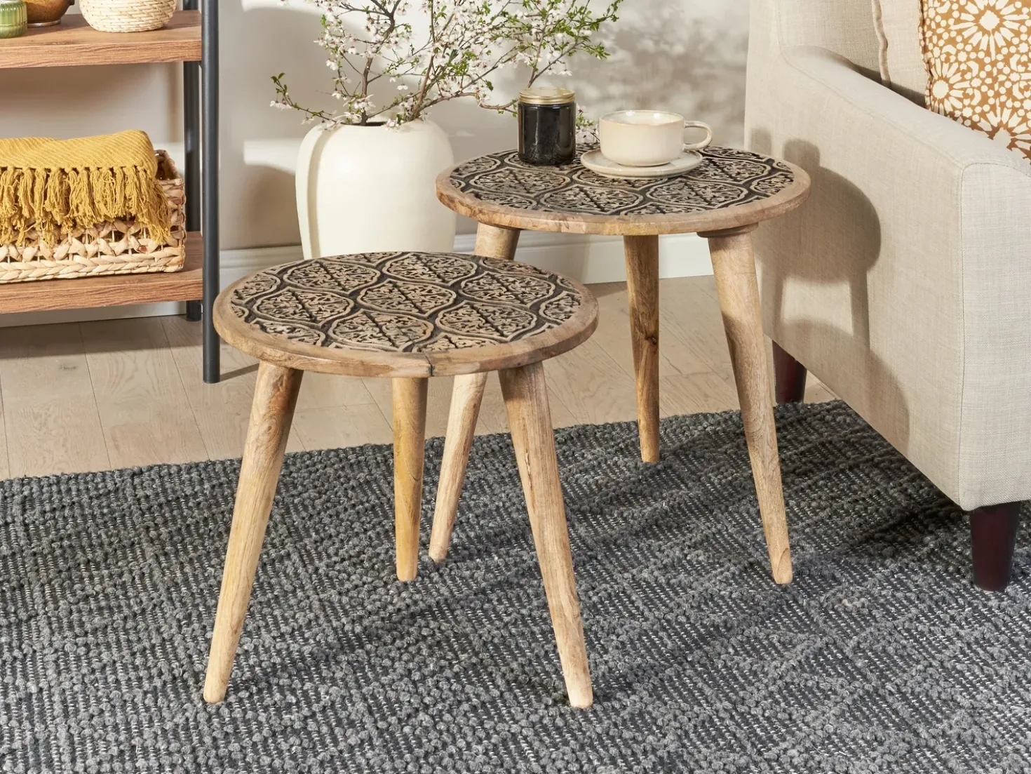 Set di 2 tavolini SHARMA Legno di mango Marrone/Nero