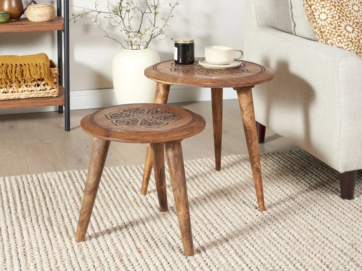 Set di 2 tavolini TURUA Legno di mango Marrone