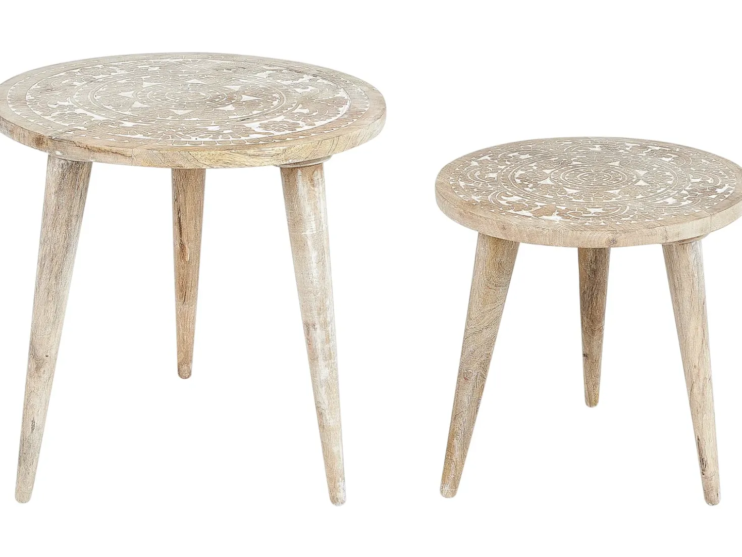Set di 2 tavolini UDAY Legno di mango Bianco