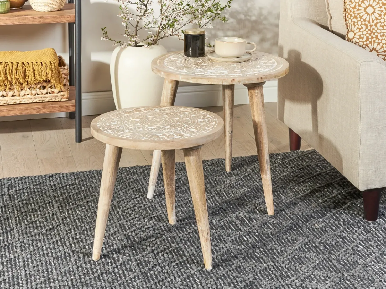 Set di 2 tavolini UDAY Legno di mango Bianco