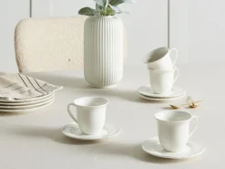 Set di 8 tazze con piattini ELDERBERRY Porcellana Bianco