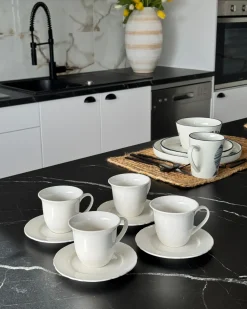 Set di 8 tazze con piattini ELDERBERRY Porcellana Bianco