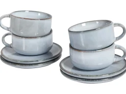 Set di 4 tazze con piattini JUNIPER Gres porcellanato Azzurro