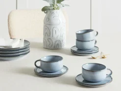 Set di 4 tazze con piattini JUNIPER Gres porcellanato Azzurro