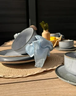 Set di 4 tazze con piattini JUNIPER Gres porcellanato Azzurro