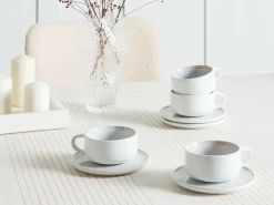 Set di 4 tazze con piattini SESAME Gres porcellanato Bianco sporco