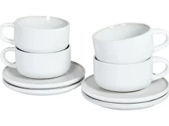 Set di 4 tazze con piattini SESAME Gres porcellanato Bianco sporco