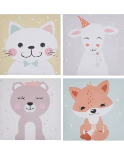 Set di 4 tele BOMBI Motivo per bambini 30 x 30 cm Multicolore