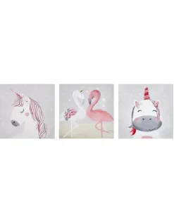 Set di 3 tele TIMIA Motivo animale 30 x 30 cm Grigio