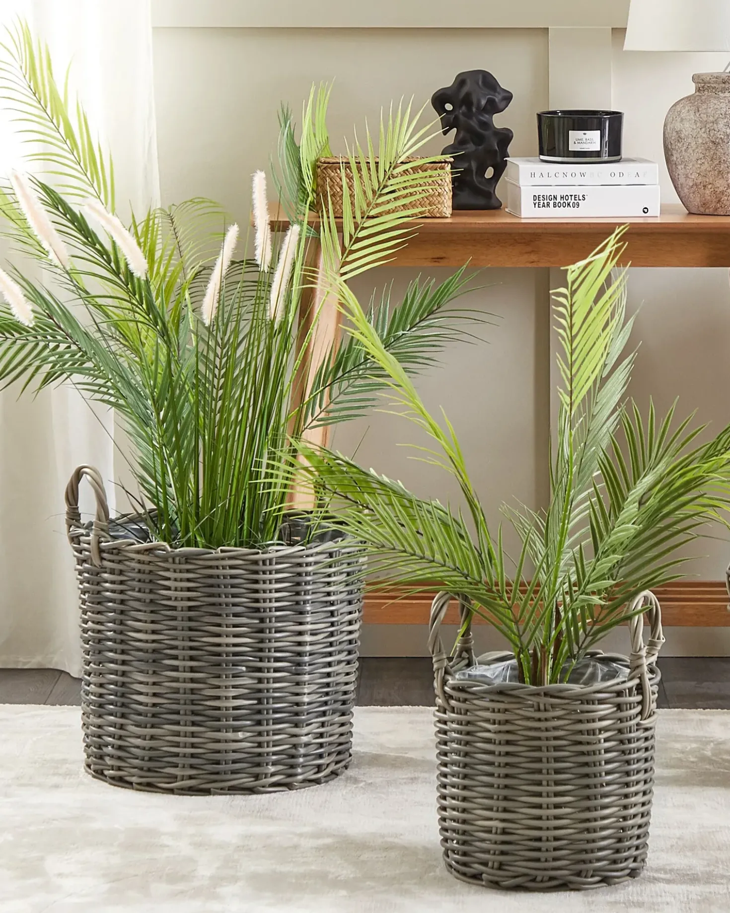 Set di 3 vasi da fiori in vimini NIKITI Rattan sintetico (PE) 29/35/40 cm Tortora