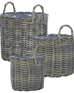 Set di 3 vasi da fiori in vimini NIKITI Rattan sintetico (PE) 29/35/40 cm Tortora
