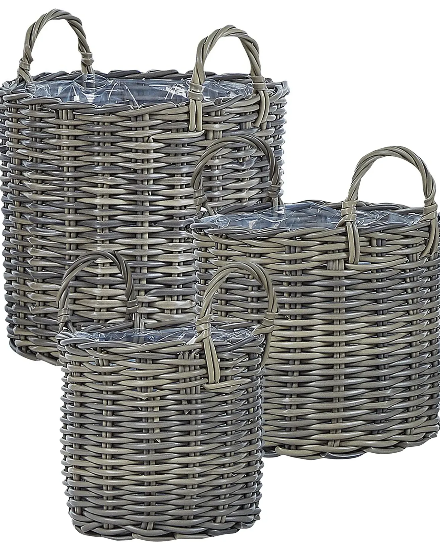 Set di 3 vasi da fiori in vimini NIKITI Rattan sintetico (PE) 29/35/40 cm Tortora