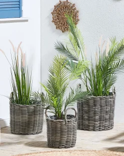 Set di 3 vasi da fiori in vimini NIKITI Rattan sintetico (PE) 29/35/40 cm Tortora