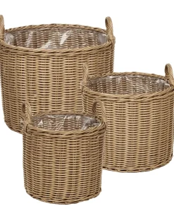 Set di 3 vasi da fiori in vimini PENDULA Rattan sintetico (PE) 33/37/45 cm Naturale