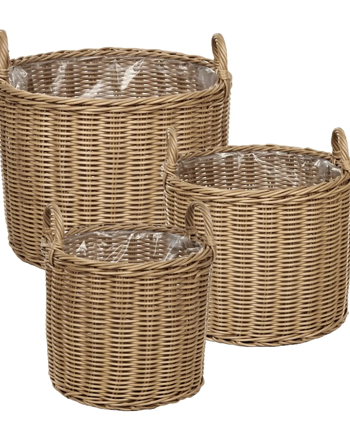 Set di 3 vasi da fiori in vimini PENDULA Rattan sintetico (PE) 33/37/45 cm Naturale