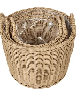 Set di 3 vasi da fiori in vimini PENDULA Rattan sintetico (PE) 33/37/45 cm Naturale