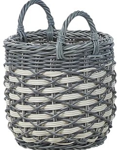 Set di 3 vasi da fiori in vimini GEFIRA Rattan sintetico (PE) 31/39/49 cm Grigio