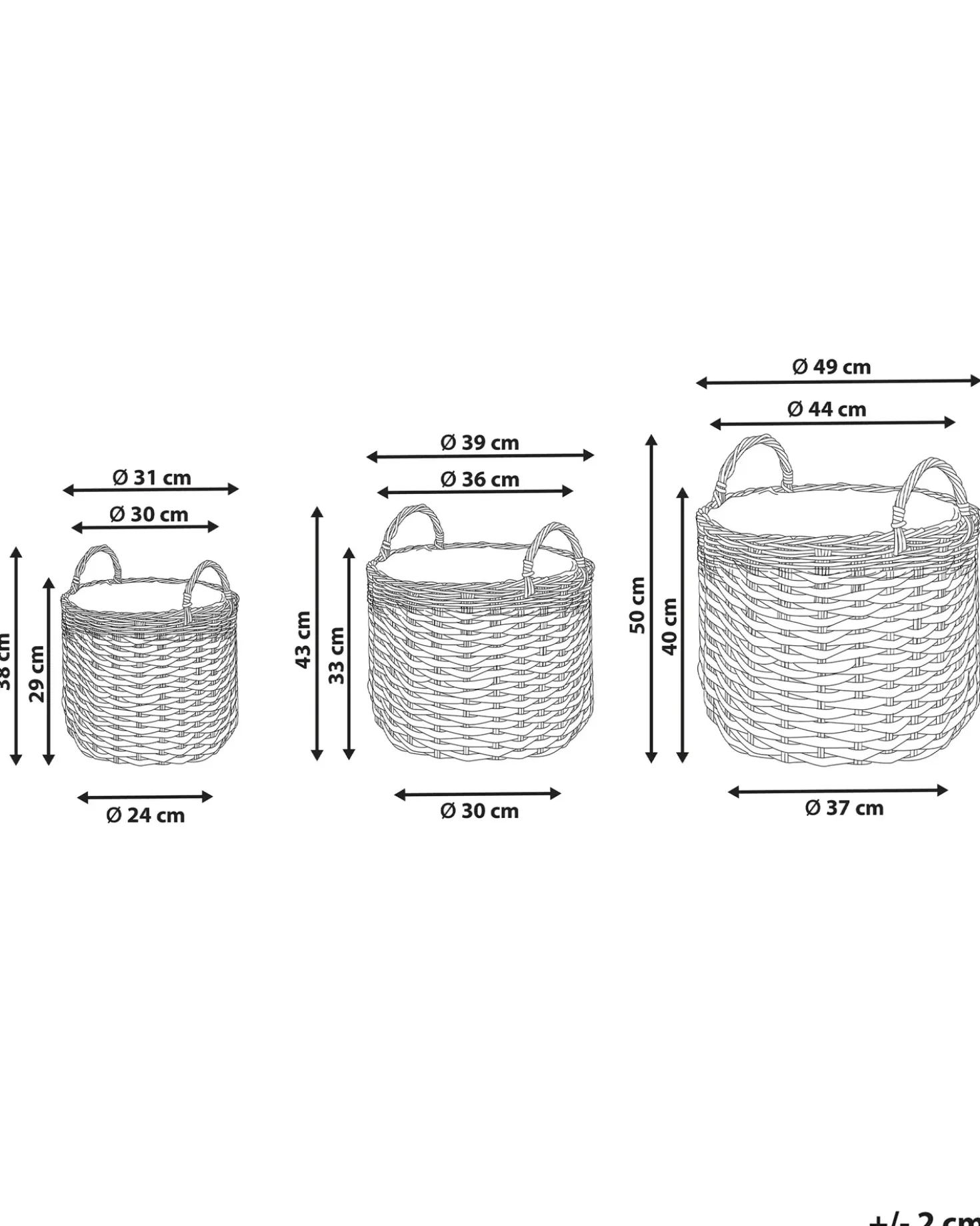Set di 3 vasi da fiori in vimini GEFIRA Rattan sintetico (PE) 31/39/49 cm Grigio