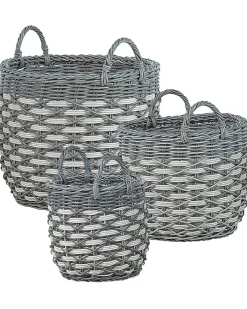 Set di 3 vasi da fiori in vimini GEFIRA Rattan sintetico (PE) 31/39/49 cm Grigio