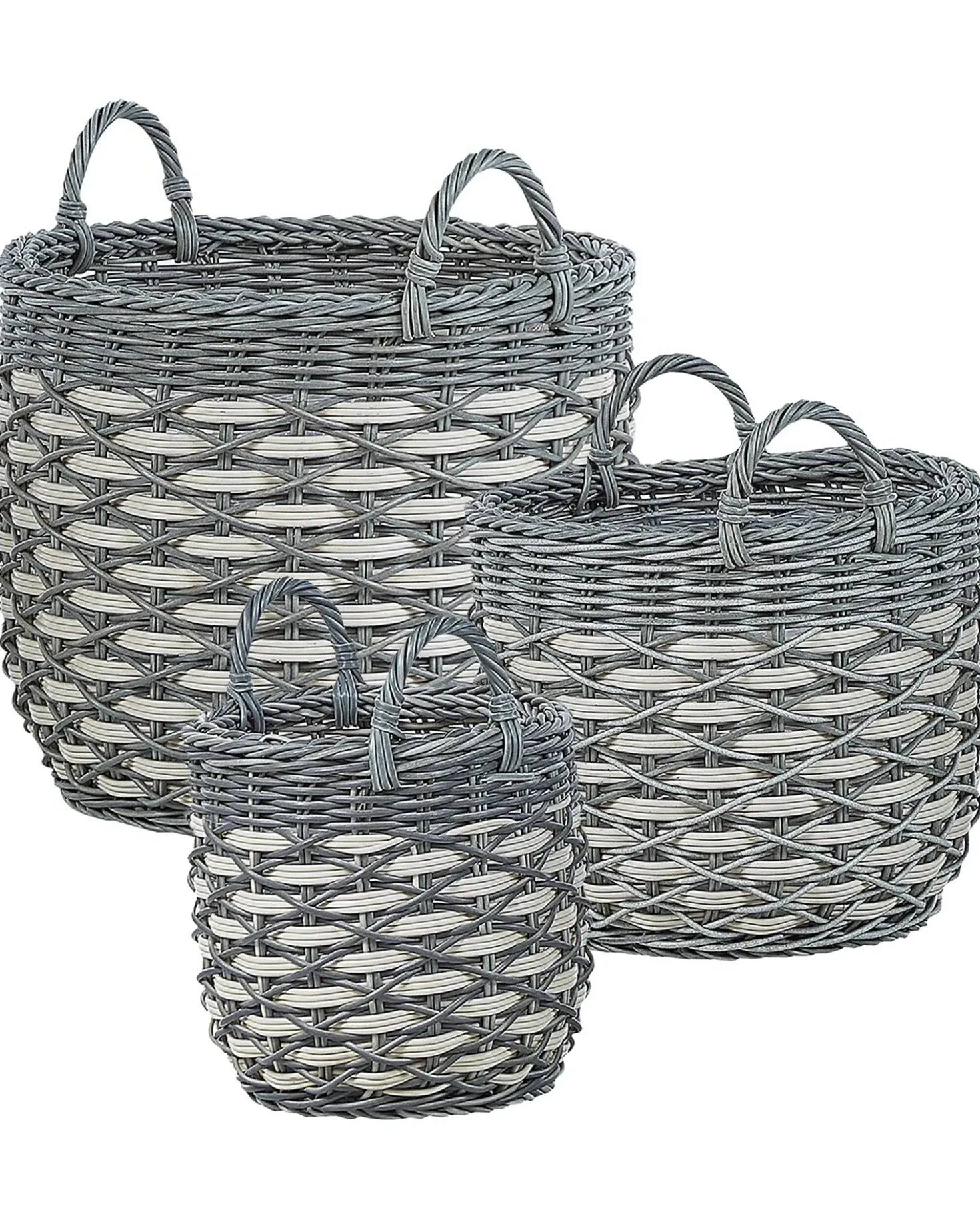 Set di 3 vasi da fiori in vimini GEFIRA Rattan sintetico (PE) 31/39/49 cm Grigio