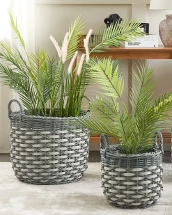 Set di 3 vasi da fiori in vimini GEFIRA Rattan sintetico (PE) 31/39/49 cm Grigio