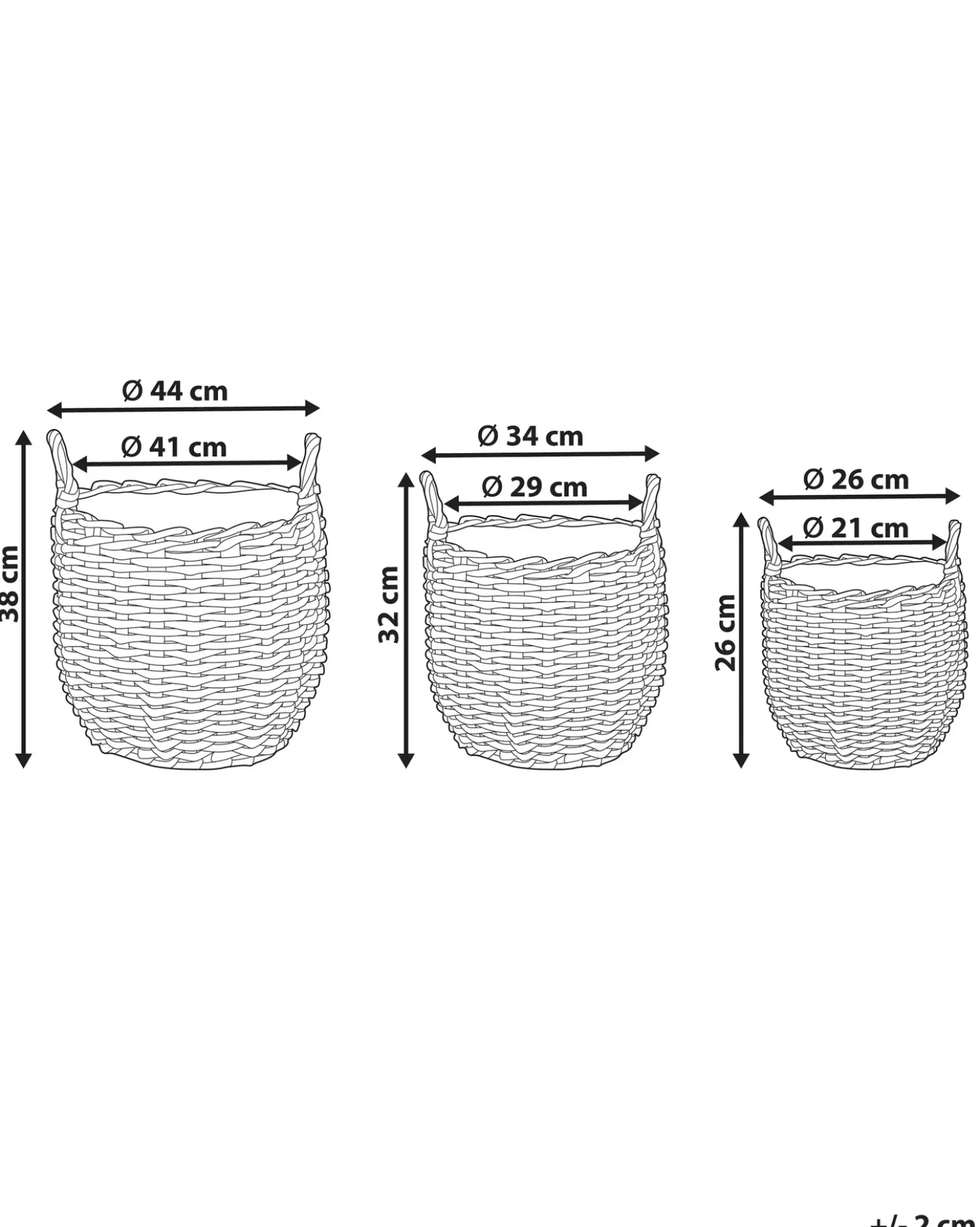 Set di 3 vasi da fiori in vimini AUCUBA 26/34/44 cm Marrone chiaro