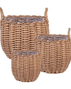 Set di 3 vasi da fiori in vimini AUCUBA 26/34/44 cm Marrone chiaro