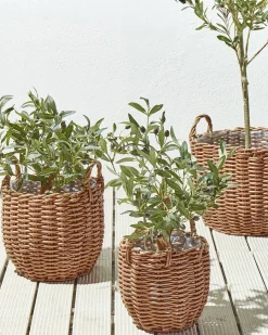 Set di 3 vasi da fiori in vimini AUCUBA 26/34/44 cm Marrone chiaro